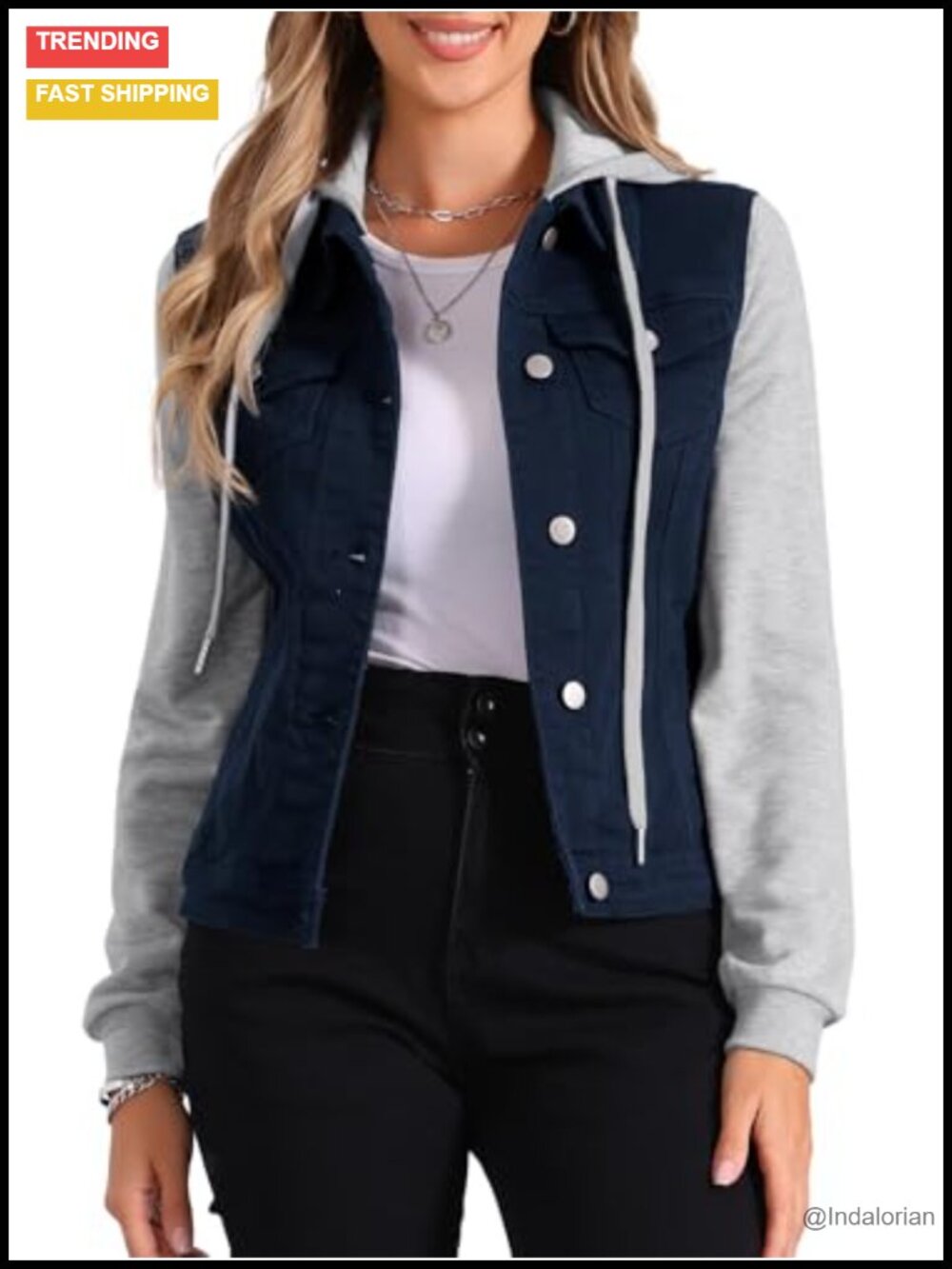 Women's Cotton Denim Anorak Jacket Long Sleeve Hooded Button Down